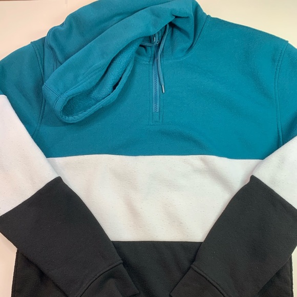 quarter zip color blocked black turquoise hoodie - Picture 1 of 4